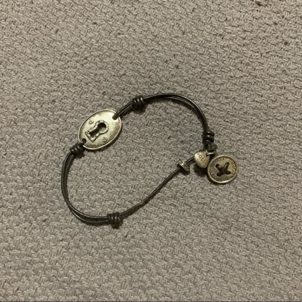 Brown Fossil Key Lock Adjustable Bracelet